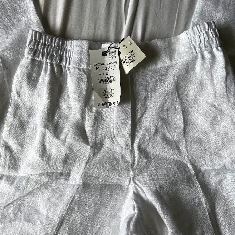 Zara 100% White Linen Pants (some stains)